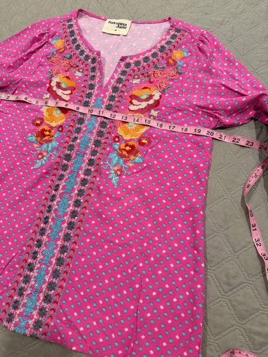 Savanna Jane Pink Embroidered Floral Tunic Top - Picture 7 of 12